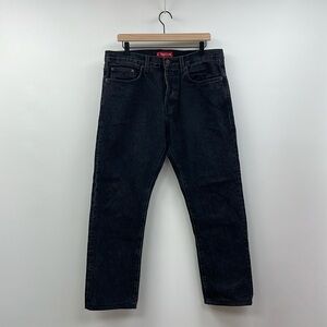 Men's Supreme 100% Cotton Straight Leg Jeans Black Washed Denim 34x28